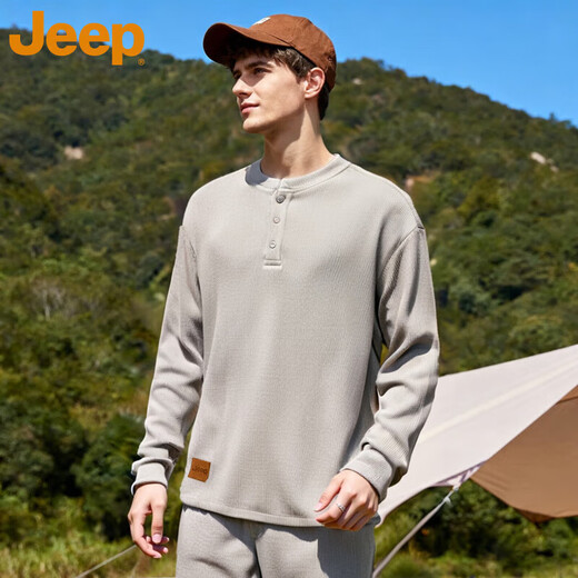 Jeep (JEEP) American brand Henry collar long-sleeved T-shirt men's 2025 spring and autumn bottoming shirt new loose sports top men white M 90-110Jin Jin equals 0.5 kg