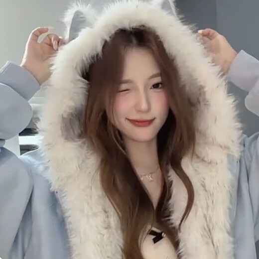 Dangrui Furry Cat Ears Mountain Carving Cotton Clothes Women's 2025 New Thickened Korean Cotton Clothes Winter Student Coats Trendy Blue Furry Coat One Size Can Remark Size