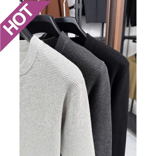 AX Armani off-size pineapple pattern Henry collar sweater men's spring and autumn new fashion casual cotton texture dark gray XL 175 (recommended 135-150)