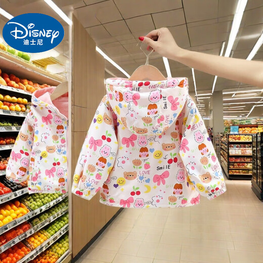 Disney Girls' Jacket Reversible Jacket New Children's Style Spring and Autumn Velvet Jacket Baby Girl Windbreaker Light Pink 100 (Upgraded Model)