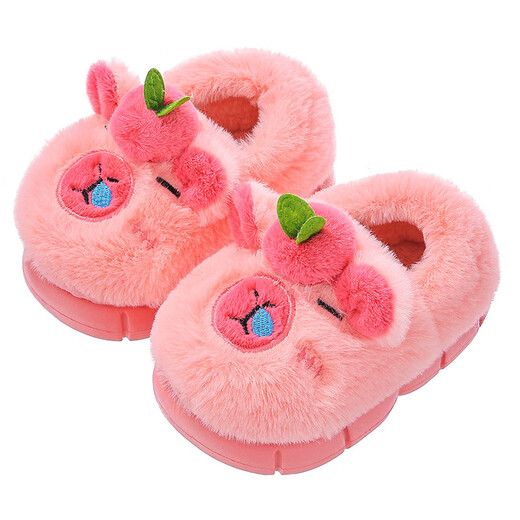 Zhizhou children's cotton slippers with heel capipala for boys and girls aged 3-6 years old, 6-9 years old, winter plush warm non-slip home shoes, brown capipala card size, it is recommended to go up one size, 24-25 sizes, inner length is about 15.5cm