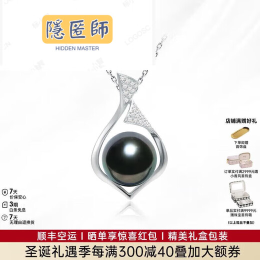 Hidden Master Jewelry Black Pearl Necklace Pendant New Year's Gift for Girlfriend Black Pearl 10-10.5mm+Silver Chain mm+Silver mm+Silver Chain
