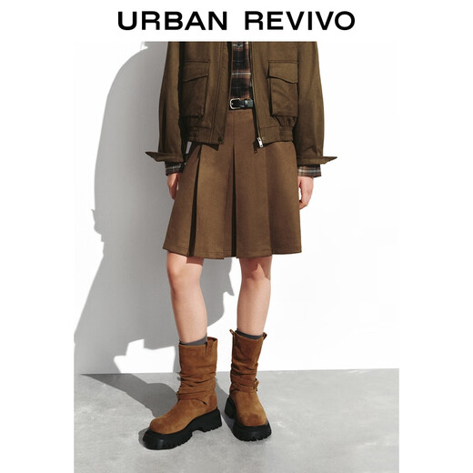 UR2025 new winter women's clothing simple commuting temperament high waist A-line skirt UYY550058# dark red brown S