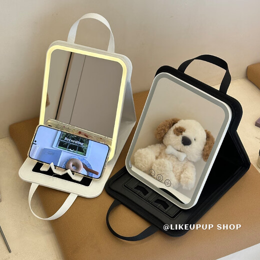 LED makeup mirror with light folding dressing high-definition desktop portable student dormitory home travel beauty small mirror basic white large size