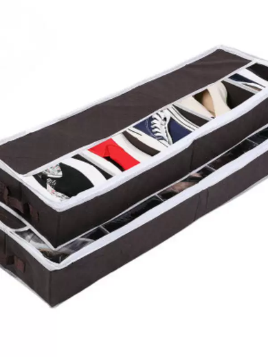 Yusenyi Japanese shoe box Oxford cloth transparent hard grid adjustable storage shoe box Cotton and linen under-bed boot box bed bottom organizing box Oxford cloth gray 80x25x10cm