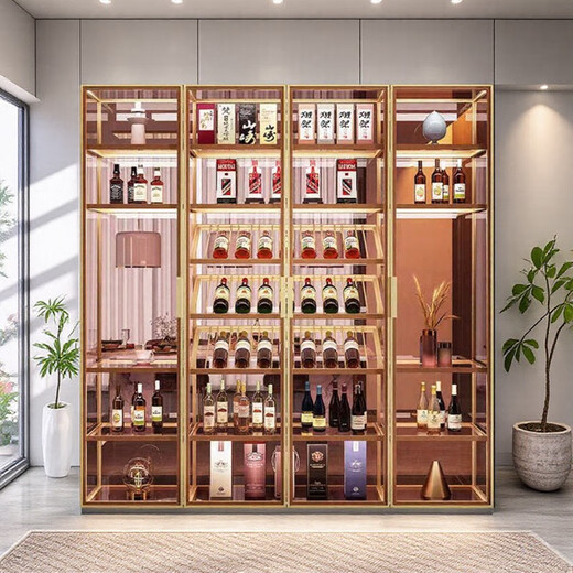 Yusenyi wall-mounted custom-made glass wine cabinet wine cabinet brushed gold display cabinet seven doors