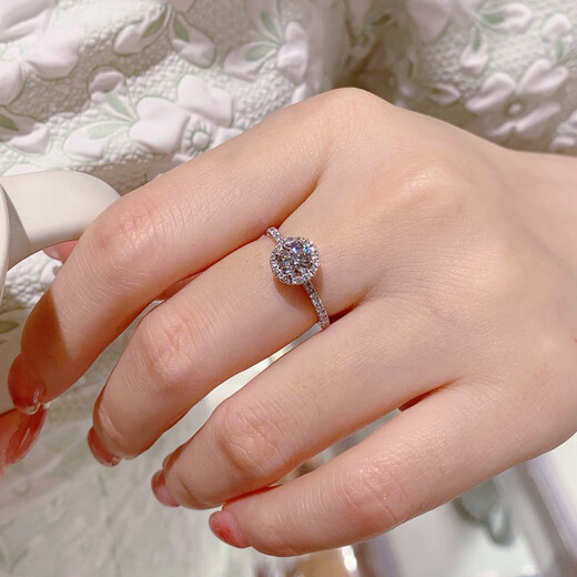 I Do platinum PT950 diamond ring 1 carat classic round cultivated diamond wedding ring proposal wedding anniversary gift for wife classic round 50 points diamond opening adjustable