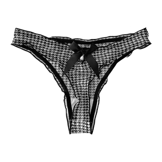 Universal girly mood, sexy low-waisted pure desire thong, sexy and tempting girls' underwear, hollow, black and white large houndstooth L