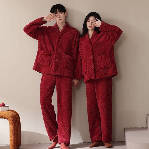 Victoria's Style 2 Set Price Flannel Couple Pajamas Winter Thickened Warm Coral Fleece Men's Suit Casual Outerwear Home Clothing Women 9011 M Female + Male L