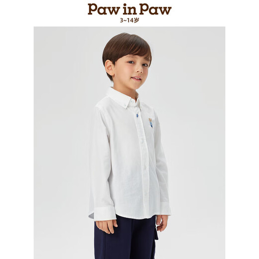 PawinPawD11 Moon Black PawinPaw Cartoon Bear Children's Clothing 2025 Autumn New Boys Long-Sleeved Lapel Shirt Simple Ivory Ivory/39 110
