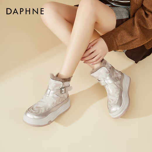 DAPHNE Daphne thick-soled snow boots women's short boots 2025 new women's boots plus velvet warm student cold-resistant cotton boots gold plus velvet heel height 5cm 37 (235mm) standard size