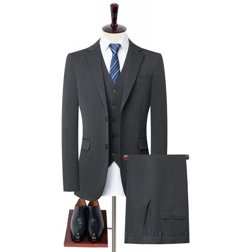 GOLDLION G+Goldlion Solid Color Suit Three-piece Men's Business Casual Korean Style Business Slim Groom Wedding Dress Suit Men Flagship Official Dark Gray XL 180/96A 130-145Jin Jin equals 0.5 kg