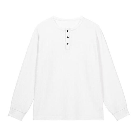 Pure (YISHion) Henry collar long-sleeved T-shirt for men in spring American heavyweight lazy bottoming shirt in spring and autumn style with sweatshirt for men white M