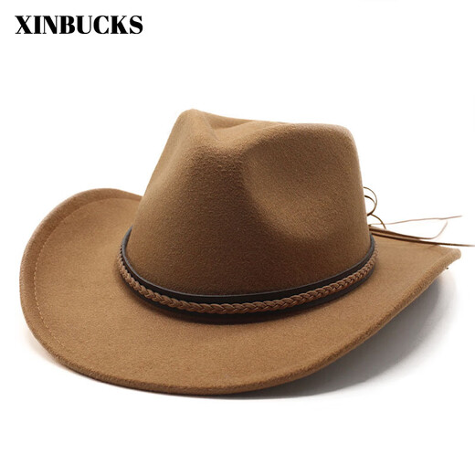 XINBUCKS Sombrero de Vaquero Occidental Sombrero de Copa de Moda para Hombres Sombrero de Fieltro de Estilo étnico Accesorios para Escenario Sombrero de Ciclismo de Jazz Caqui Adecuado para 55-58 cm