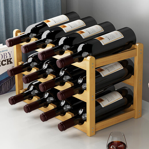The shopkeeper's simple wine rack storage rack solid wood wine cabinet red wine display rack home decoration bar small wine display rack original color model-three layers 33CM