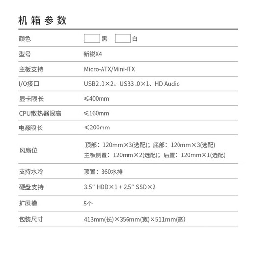 Desktop sea view room computer case black without A-pillar Xinrui X4 2-sided glass quick release/top 360 water cooling/M-ATX motherboard/9 fan positions/long graphics card black + 4 front and 2 reverse fans