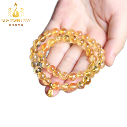 Bailuoqi Brazilian Natural Citrine Bracelet 999 Jinfu Transfer Beads Yellow Crystal Bracelet as a Chinese Valentine's Day gift for your girlfriend, beads 6mm