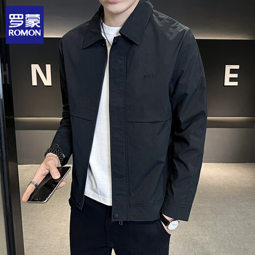 ROMON Jacket Men's 2025 Spring and Autumn New Jacket Men's Business Casual Lapel Fashion Jacket Top Men's Black Regular XL (125-140Jin Jin equals 0.5kg can be worn)