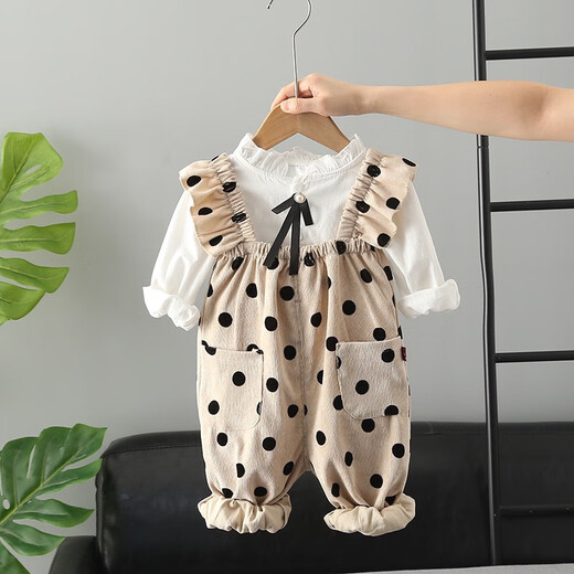 Clothes for girls, autumn polka dot overalls suit, 6, 7, 8 and 9 month old baby girl fashionable and cute suit, trendy navy blue 80cm