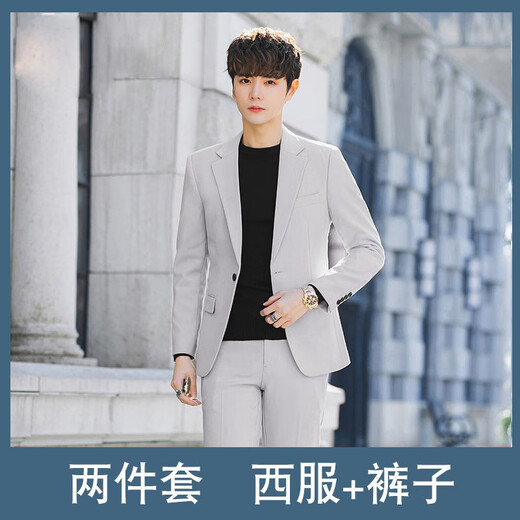 YISHion winter quilted suit suit men's Korean style trendy and versatile men's complete set of suit jackets slim and handsome top black quilted suit top L