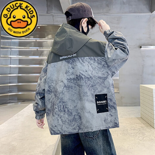 G.DUCKKIDS Boys' Spring and Autumn Jackets 2025 New Children's Jacket Tops Medium and Large Children's Windproof Tops Boys Internet Celebrity Style Stitching Camouflage Black 160 cm