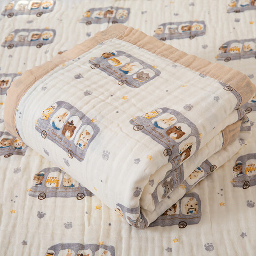 Baby outing blanket, summer gauze pure cotton towel quilt, thin summer cooling quilt, baby bath towel, stroller cover blanket, six-layer red car 120*150