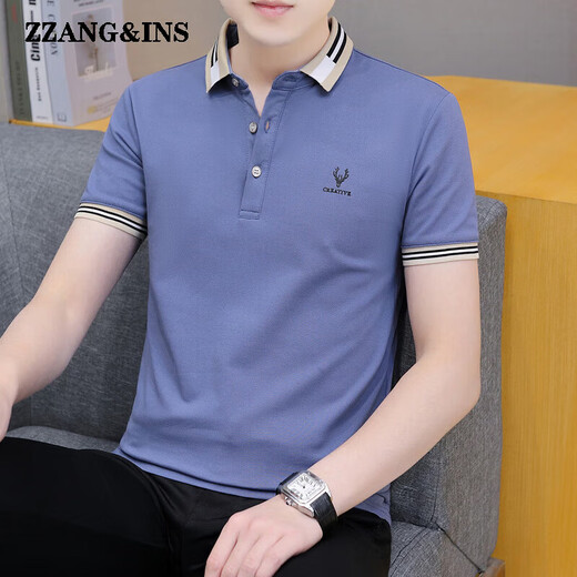 zzang&ins轻奢高端品牌短袖POLO衫男士夏季新款翻领休闲商务宽松 t恤衣服潮 681黑色 XL （建议130-140斤）