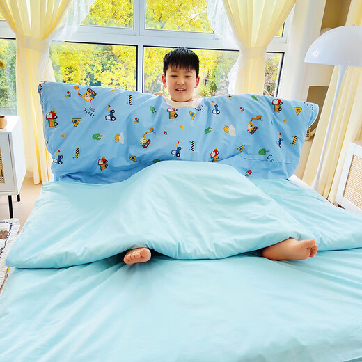 Children's sleeping bag spring, autumn and winter thickened pure cotton four-season universal anti-kick quilt for primary school students, babies, middle-aged and older children, Mengduo-engineering vehicle, soft and breathable, 120*150cm soybean cotton 1 thin 1 thick