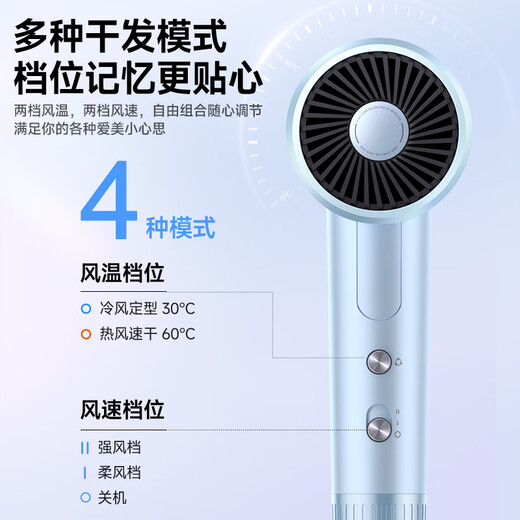 KONKA folding hair dryer, home silent negative ions, high power, non-damaging hair dryer, strong wind, student dormitory, high speed barber shop, second dry, special birthday gift for women and men, blue standard model, foldable + 60 million negative ions + air nozzle