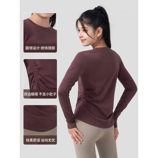 Duofanlian merino wool T-shirt yoga long-sleeved pleated slim breathable casual Pilates wool quick-drying clothing for women black gray S 4 (90-100Jin Jin equals 0.5kg)