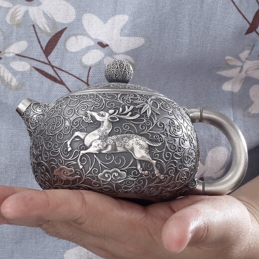 Li Cuixing 999 pure silver teapot sterling silver tea set handmade silver teapot Zhuilu about 298g 350ml (only 1 left)