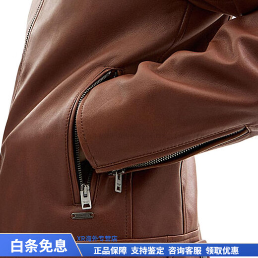 COACH Fashionable and Versatile Trend RACER Solid Color Stand Collar Zipper Closure Long Sleeve Leather Jacket Men's Rust Brown Christmas Rust Brown S