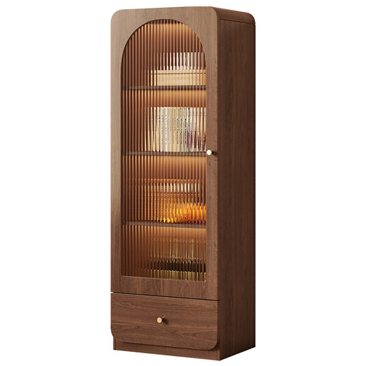 Zhong Zhanggui retro style glass dining room wine cabinet against the wall home living room standing cabinet TV side cabinet display storage narrow cabinet storage cabinet 40x42x98 walnut color/delivered into the home
