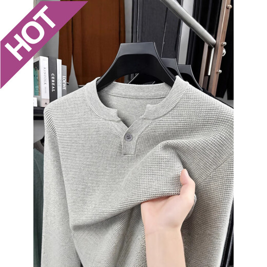 AX Armani off-size pineapple pattern Henry collar sweater men's spring and autumn new fashion casual cotton texture dark gray XL 175 (recommended 135-150)