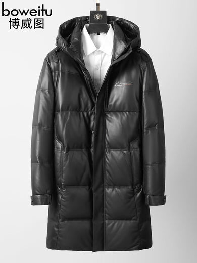 Tutu Diary Winter Haining Leather Men's Genuine Mid-Length Plus Velvet Thickened Sheepskin Down Jacket Coat Windbreaker Hooded Jacket Black L L Recommended weight 100Jin Jin equals 0.5kg -130Jin Jin equals 0.5kg