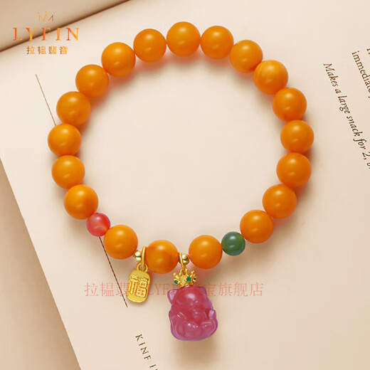 Layun Feiyin old beeswax bracelets for women, chicken oil, yellow beeswax, Fu brand, salt source, agate bracelet, amber beads, beaded hand ornaments, gifts, one item, one certificate, supports re-inspection, engraving, contact customer service