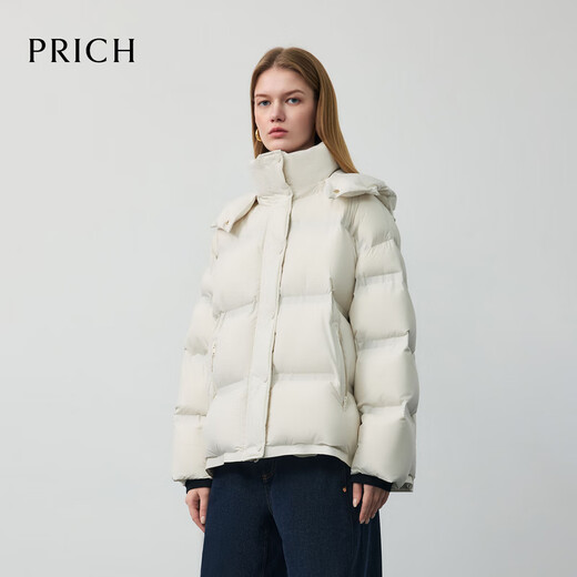 PRICH 90% goose down simple hooded cloud puff short down jacket winter women 39 ivory white XS 155