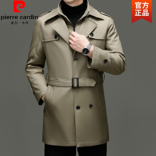 Pierre Cardin осенне-зимняя мужская утолщенная ветровка средней длины со съемной подкладкой двубортное пальто мужское деловое повседневное пальто вязаное цвета хаки 6XL