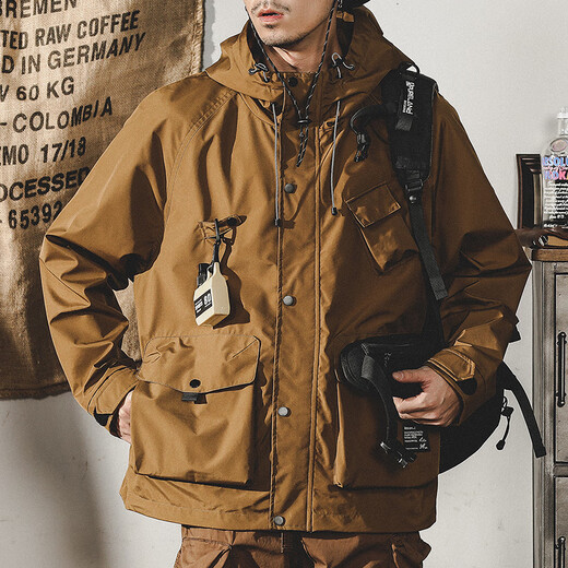 Jeanswest American Retro Workwear Jacket Men's Spring and Autumn Mountain Style Functional Outdoor Urban Commuting Men's Ami Khaki Jacket Khaki 2XL Suitable for 160-180Jin Jin is equal to 0.5 kg