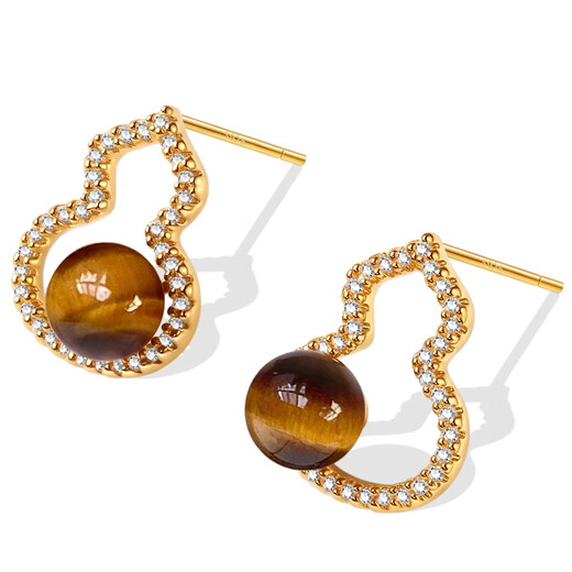 Lnieer925 silver needle tiger eye stone earrings without pierced ears clip gourd earrings high-end Maillard autumn and winter versatile earrings tiger eye stone gourd earrings 925 silver needle