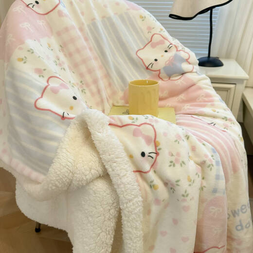 Fantasy Cute Cat Milk and Lamb Velvet Blanket 2025 New Girly Heart Sofa Blanket Thickened Warm Sheet Cover Blanket Kaca Paradise Milk Velvet + Lamb Velvet Cat-like Feel 70x100cm Napping Children's Blanket