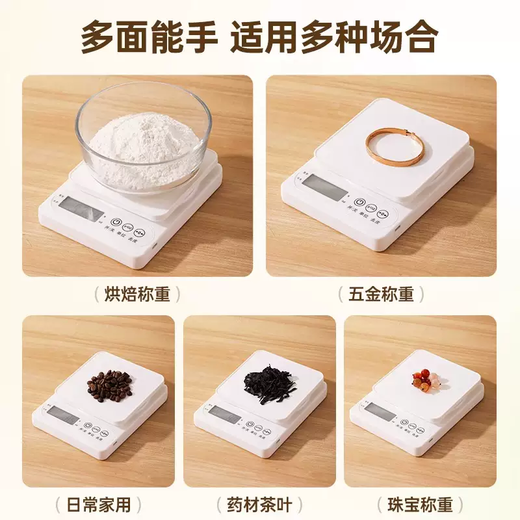 Yusenyi household scale weighing baking electronic scale kitchen food accurate small gram weighing food scale gram high-precision weighing high-precision (elegant white) TypeC fast charge 10kg 0.1g free tray