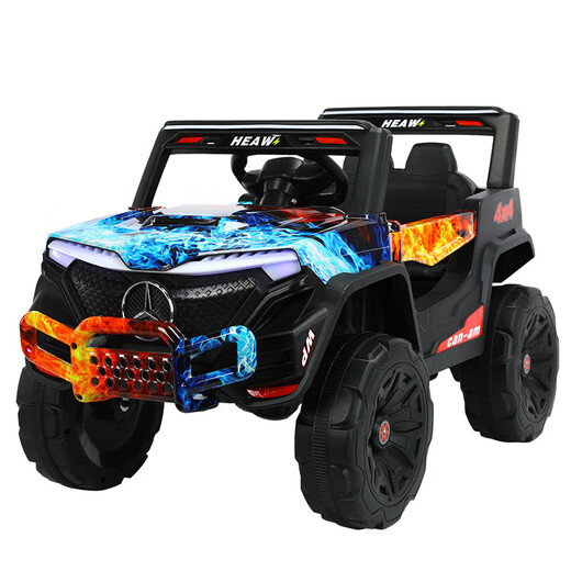 Stroller, children's electric car, four-wheel dual-drive car, male and female child, with remote control toy car, baby can sit in it, Benz, gray dual-electric dual-drive + swing