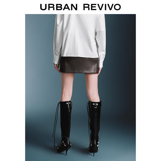UR2025 new autumn women's clothing retro modern temperament PU short high waist skirt UWJ550037+ dark brown M