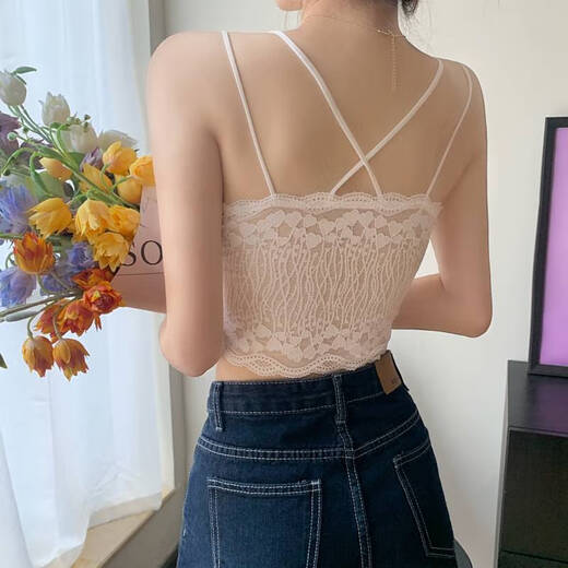Clolv kissCK lace girl underwear beautiful back no rims tube top high school student camisole anti-exposure bra student chest wrap black + white 2 pieces M recommended 75-100Jin Jin equals 0.5 kg