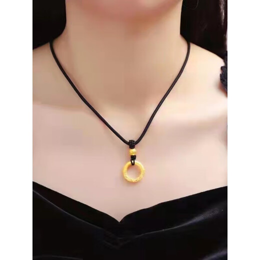 Bindao au999 gold hoop gold 999 gold peace buckle pendant necklace women's new couple hard gold pendant gift 0 0.9g large red rope gold wrapped with silver