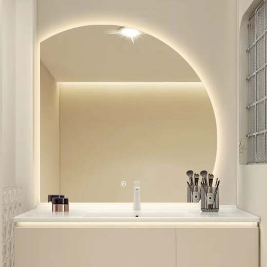 Internet celebrity smart mirror special-shaped semicircular luminous dressing vanity wall-mounted bathroom with light led bathroom mirror basic model white light + no touch 90x90 cm