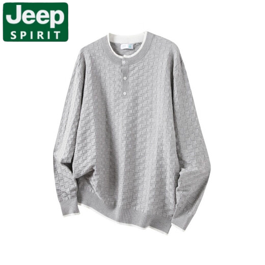 JEEP SPIRIT Sweater Men's Autumn and Winter New American Retro Henry Collar Jacquard Trendy Casual Sweater Men's Black XL