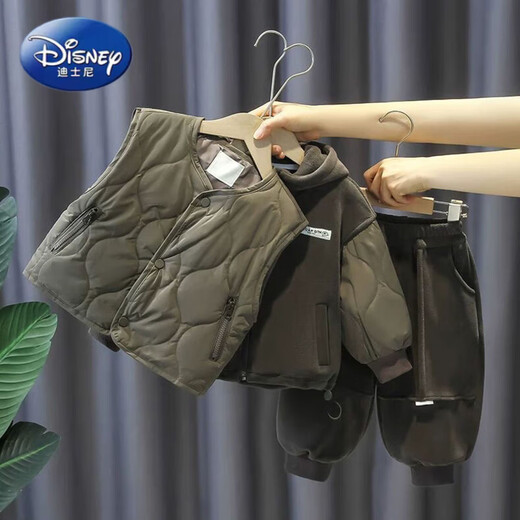 Disney Boys Autumn and Winter Cotton Clothes Set 2025 New 1-9 Years Old Children's Vest Three-piece Set Winter Thickened Clothes for Outerwear Gray Winter Thickened Three-piece Set 100