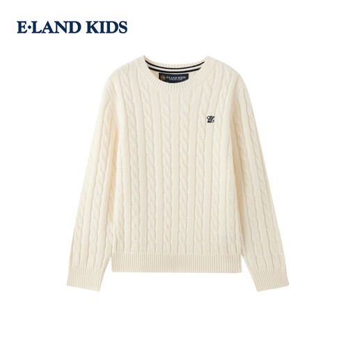 E LAND KIDS 100% cotton children's clothing girls' sweater 25 autumn and winter new round neck embroidered cable sweater EKKWF4T11ARed red/20 170